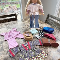 American Girl Doll Julie + Outfits, Bag, records and player. Retired