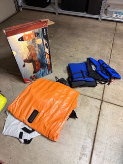 Kayak, paddles, life jackets, pump
