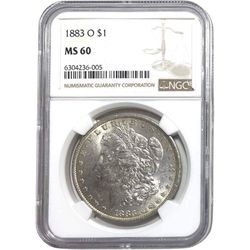 Certified Genuine 1883-O Morgan Silver Dollar Key Date NGC MS60 Beauty, Exact Coin-Rare