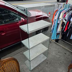 Monarch Specialties Grey Cement-look Glass 4-Shelf Bookcase (24-in W x 58.75-in H x 12-in D)