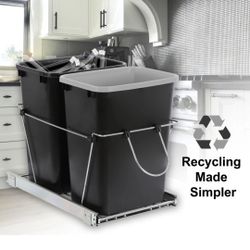 Cabinet Sliding Waste Bin for Kitchen Duo Pull-Out Recycle Cans Easy Access no show trash container