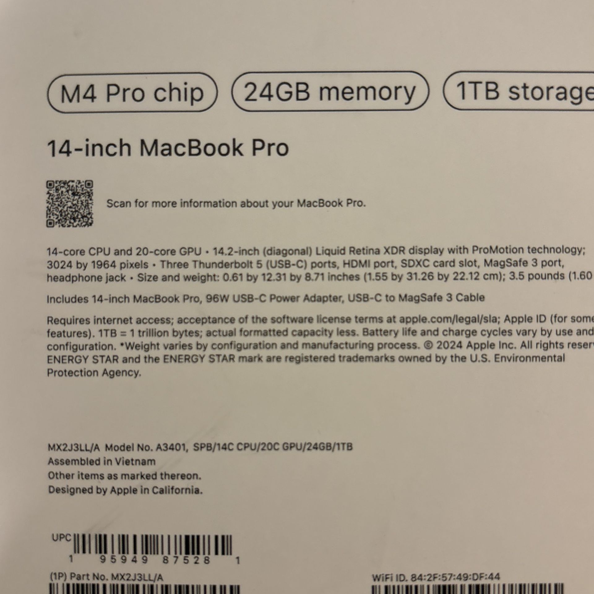 M4 Pro Chip 24GB Memory 1TB Storage (NEW)