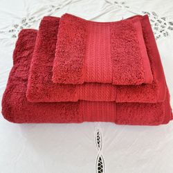 Lauren Ralph Lauren Greenwich Luxury Cotton Towel Set Cranberry 3pc New