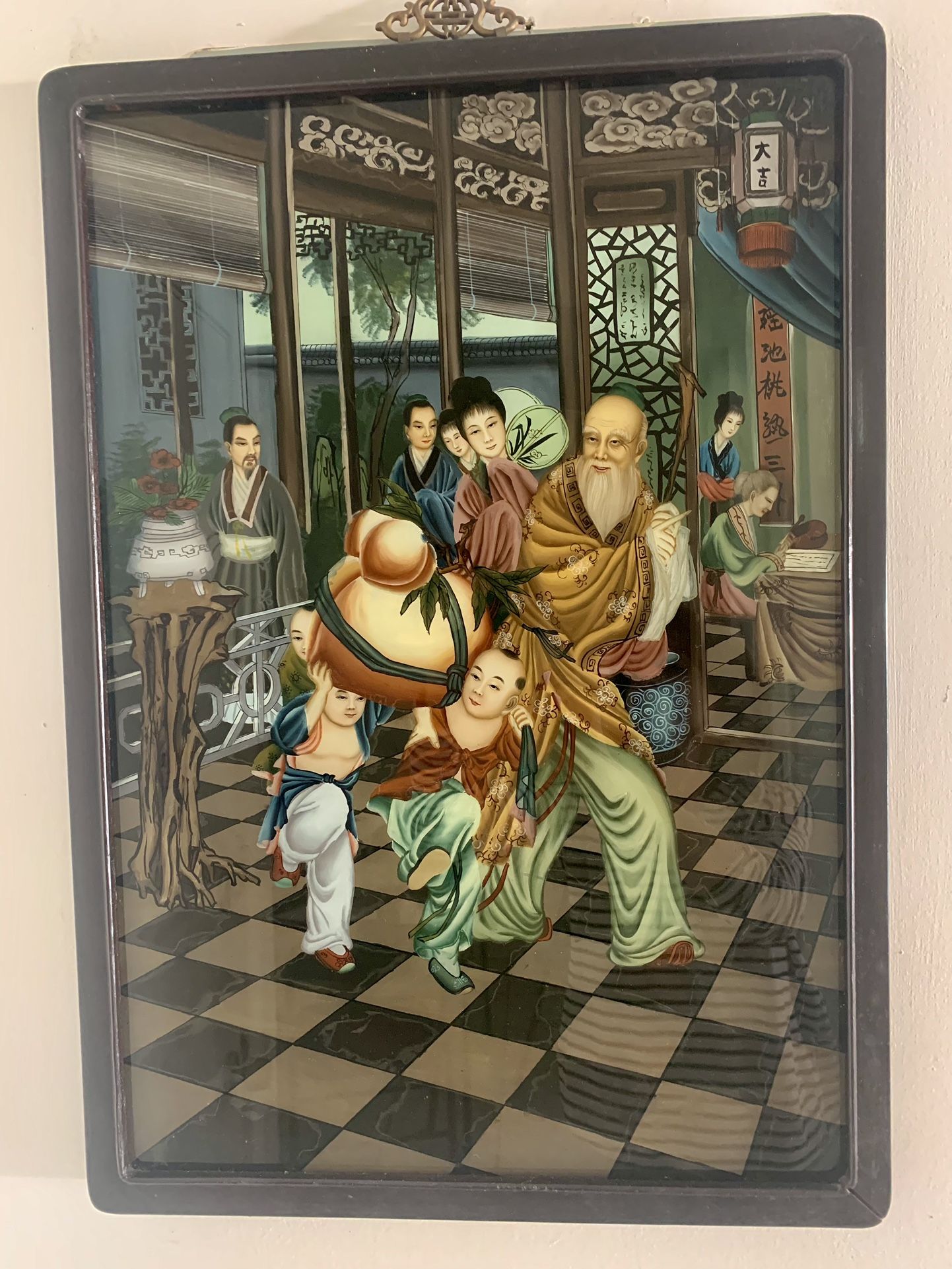 Gorgeous Vintage Chinese Reverse Painting On Glass