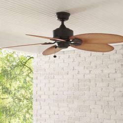 Lillycrest 52 in. Indoor/Outdoor Aged Bronze Ceiling Fan with Downrod and Reversible Motor; Light Kit Adaptable 