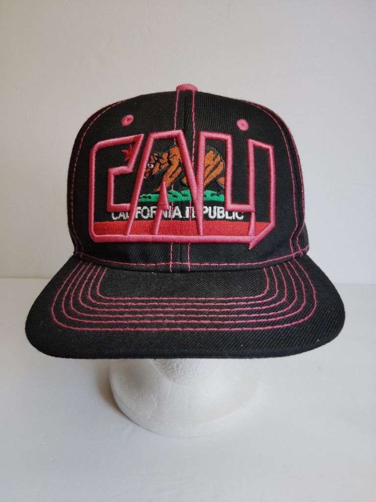 Bullbot California Republic Black Pink Embroidered Snapback Hat Cap OS