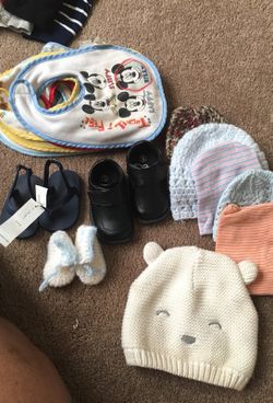 Newborn hats old navy sandle boy dress shoes and bibs