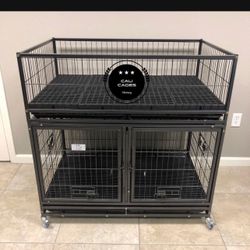 Dog Cage Kennel Size 43 With Divdier, Feeding Bowls, Trays And Whelp Puppy Top 