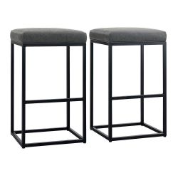  Gray Leather Cushion and Black Metal Frame Metal Bar Stool (2-pieces)