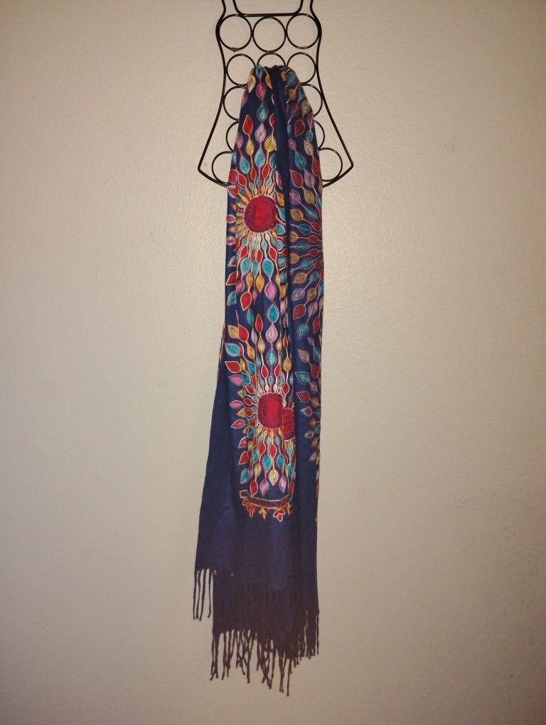 Dark Bright Sun Long Scarf Women's One Size Multicolor Boho Fringe Lightweight