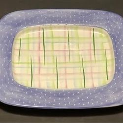 NEW Pastel Plaid Stripe Spring Easter 14” Serving Platter
