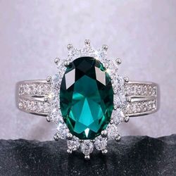 Bluish Green CZ, Silver Plated Ring