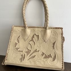 Leather Purse Handbag Flower Pattern. Boho Style 