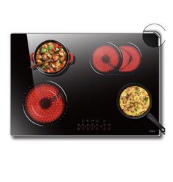 Hobsir 30 Inch Electric Cooktop, 4 Burners Cooktop, Electric Stove Top Burner, 6800W Drop-in Ceramic Stove Top with Glass Metal Frame, Timer, Safety L