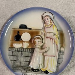 Porcelain Madonna of the Kitchen Wall Plaque 1950s Vintage Christian Mary Japan