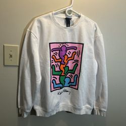 Men’s H&M White Keith Haring Pullover Sweatshirt   Size Medium Pre-owned 