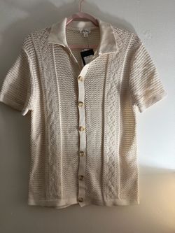 Art Class Boys XL Knit Button-Up Collared Shirt Short Sleeve Ivory Breathable