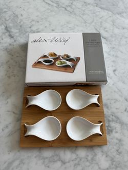 Alex Liddy 5-Piece Tasting Plate Set – Porcelain Spoons & Bamboo Serving Board