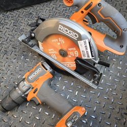 Ridgid 18-Volt Lithium-Ion Cordless circular saw and drill driver.  Tools only. 