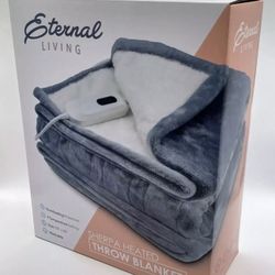 Sherpa Heated Throw Blanket Gray 50”x60” 4 Settings Overheat Protection Washable 