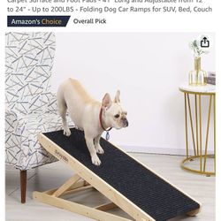 Wooden Adjustable Pet Ramp for All Dogs and Cats - Non Slip Carpet Surface and Foot Pads - 41" Long and Adjustable from 12” to 24” - Up to 200LBS - Fo