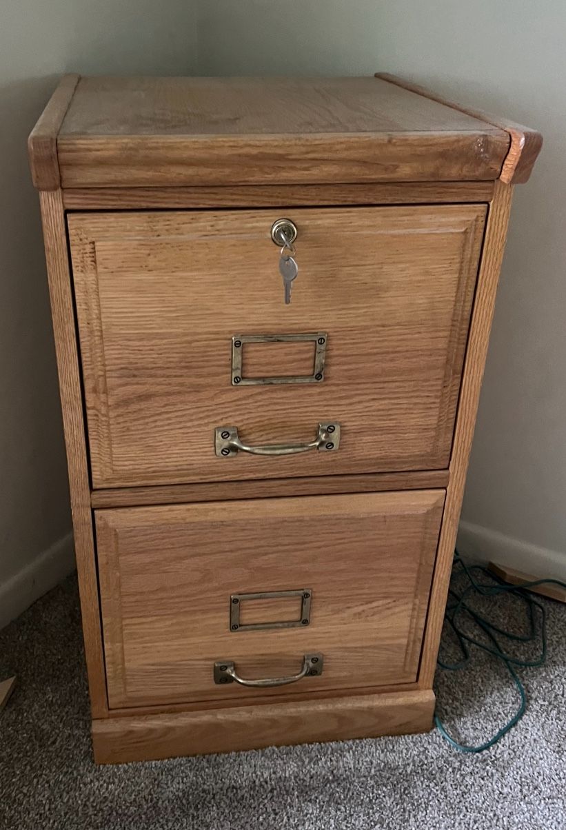 Solid Wood Oak 2 Drawer File Cabinet Locking