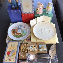 Vintage Avon Porcelain Plates Kitchen Items/Sets Sterling Silver Wedding Utensils NIB Never Used 1980’s 