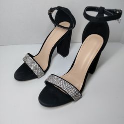 Meilikelin black rhinestone block heel sandals Size 38 ( 7 US ) NEW