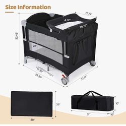 NEW - 5 in 1 Pack and Play with Bassinet, Diaper Changing Table for Newborn Infant, Portable Baby Playpen for Babies and Toddlers