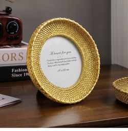 4x4 Gold Picture Frame Round Vintage Woven Circle Photo Frame