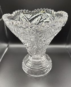 Vintage Lead Crystal Deep Cut Pinwheel Floral Design Sawtooth Edge 7.5 Early1900