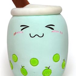 Niuniu Daddy 13in Green Boba Plushie - Cute Bubble Tea Stuffed Toy Pillow for Kids and Toddlers - Great Birthday/Christmas Gift