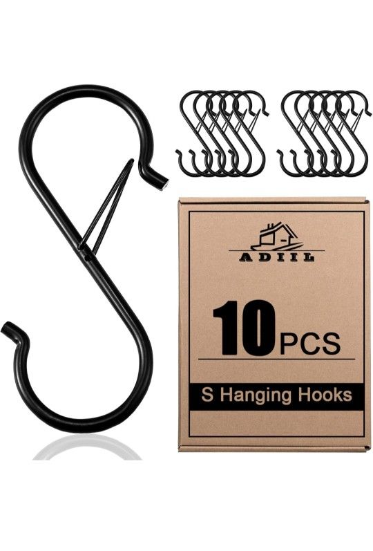 ADIIL 10 Pcs S Hooks for Hanging with Safety Buckle,