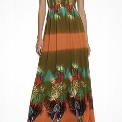 Woman’s Multicolor Peacock long Summer vacay travel  Beach Dress (SZ  Small )New (Shipping Available)