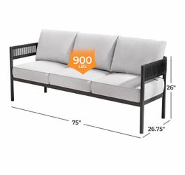 Gand Patio Outdoor 3-Seat Couch Sofa, Wicker Conversation Set with Thick Cushion for Porch, Garden, Yard, Beige