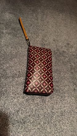 Fossil Zip Around Wristlet Wallet Brown Geometric Print Women’s  large brown good 👍🏻