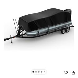 Pontoon Boat Cover 19-21ft, 1200D PU Heavy Duty Marine Grade Pontoon Cover with Motor Cover, Waterproof UV Resistant Oxford Polyester Canvas 