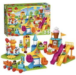 Lego Duplo Carnival Building Set 10840, Retired Set•Two Large Green 16x16 Base Plates & An Extra Bundle Of 30 Color Coordinated Building Blocks Too