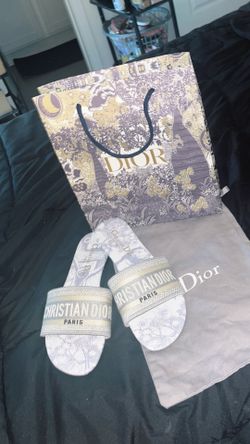 White and Grey Christian Dior Dway Cloth Sandals