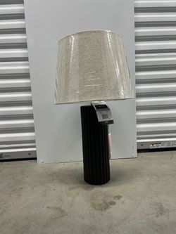Black Modern Ceramic Stripe Column Accent Lamp Base and Hampton Bay shade