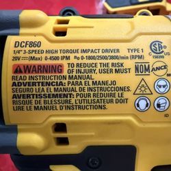 NEW Dewalt 20V XR 1/4 Impact Driver DCF860