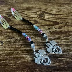 Silver Hair Clips With Beads And Dragon Charms 