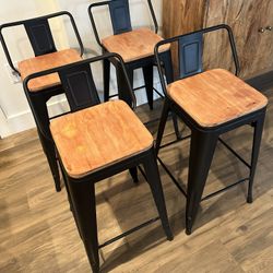 Set Of 4 Black Industrial Kitchen Stools