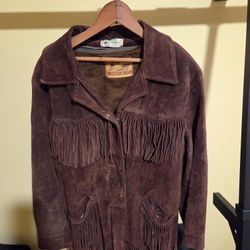 Vintage William barry suede fringe coat size medium western hipster retro tassels