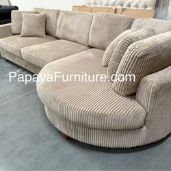 125”L Ultra wide seat cushions Plush Sectional, Modern Sectional, Contemporary Sectional, Camel Sectional, Sofa, Couch, Round Shape Sectional Chaise