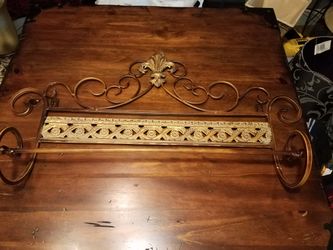towel rack holder; metal; brown w/ green accents; 26x13-$12