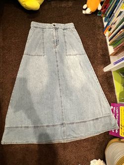 Light Wash Denim Midi Skirt