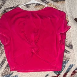 Shein Pink Cropped knot Top Short Sleeve Women