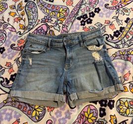 Girlfriend Short Light Wash Distressed Denim Shorts