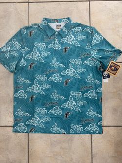 Reyn Spooner Cooperstown Collection Florida Marlins Baseball Shirt Teal White